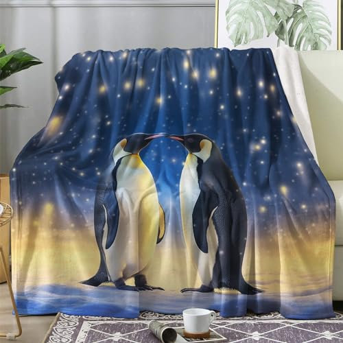 Kuscheldecke Pinguin Flauschig Decke 150x200 Sternenhimmel Fleecedecke Sofadecke Couchdecke, Flanell Decken Blanket, Große XL Wohndecke Winter Warm Weich