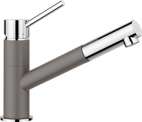 BLANCO KANO-S | Küchenarmatur in vulkangrau/chrom | Hochdruck | Mit herausziehbarem Schlauch | Rückflussverhinderer | Keramik Kartusche | Gesicherte Wasserqualität & wassersparend
