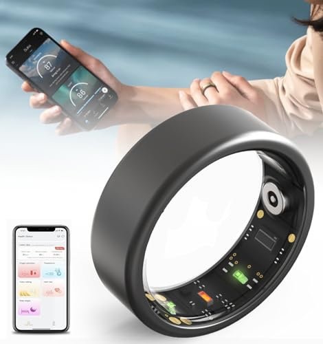 Smart Health Ring Gesundheitsüberwachungsring Health Tracker Ring, Bluetooth 5.1, 24/7 Herzfrequenzmesser, Schrittzähler mit APP, Körpertemperatur, Schlaf, Blutsauerstoff, IP67 Wasserdicht,Black-#9
