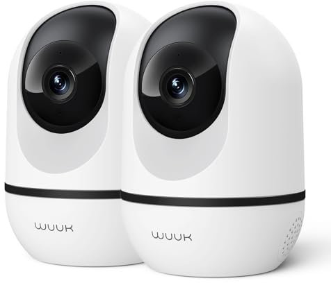 WUUK Telecamera di sorveglianza interna da 4 MP, WLAN IP per animali domestici con app, monitoraggio automatico a 360° con fotocamera, supporta Alexa/Google Home/WiFi da 2,4 GHz, 2 vie Talk (2 pezzi)