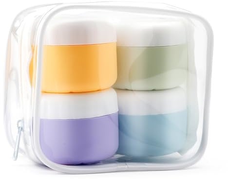 Silicone Travel Containers for Toiletries - Bottles, Jars, Pots With Lids, Clear Bag, Refillable Cream Jar - BPA Free Essentials for Cosmetic Storage