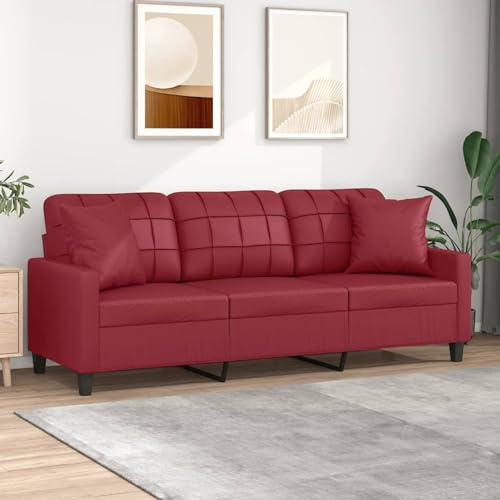 LAPOOH 3-Sitzer-Sofa mit Zierkissen Weinrot 180 cm Kunstleder, Sofas & Couches, Sofa Wohnzimmer, Sofa Für Jugendzimmer, Relaxsofa, Sofa Für Schlafzimmer, Polstersofa 3200811