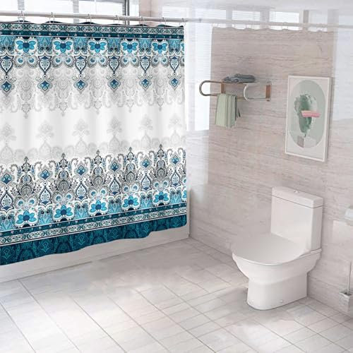 FAIRYGATE Duschvorhang Dunkelblau Duschvorhang Blau Blauer Stoff Vorhang Bathroom Curtain Duschvorhänge Antischimmel für Badewanne Badezimmer Lang Badezimmer 180x180CM Polyester Wasserdicht B8615
