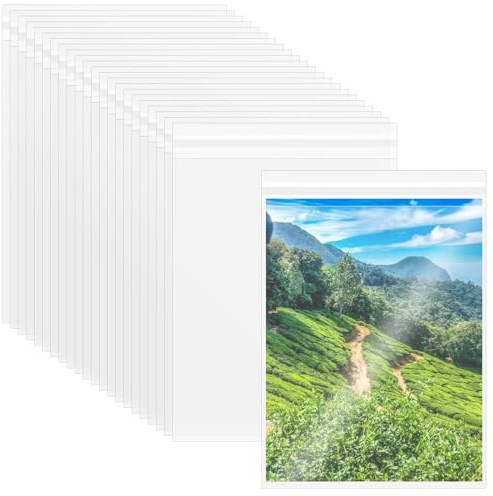 VOKOY 100PCS 8.5 x 11 Inch Cellophane Bags Self Sealing, Resealable Clear Plastic Sleeves for Paper, Artwork, Photo Mats, Comic, Magazine Page Protectors