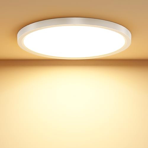 Taipow 18W 2448LM Led Deckenleuchte Flach, 3000K Warmweiß Deckenlampe Flur LED Rund, IP44 UltraDünn Badezimmer Lampe Badlampe Decke Küchenlampe für Küche Bad Schlafzimmer Flur Balkon Keller, Ø22CM