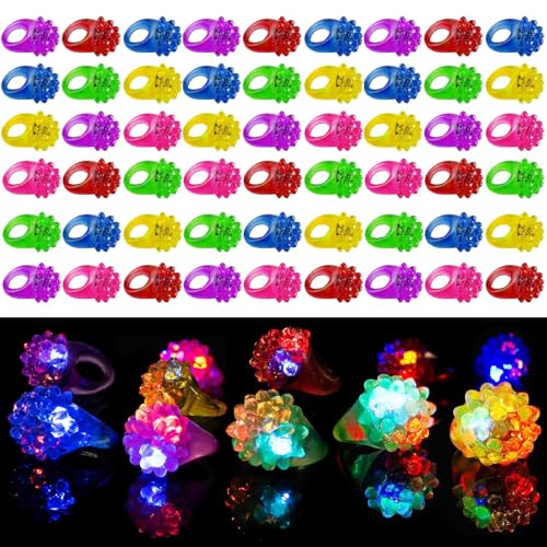 Wizzosivoor Leuchtende Ringe, bunt, blinkende Bumpy-Ringe, LED-Leuchten im Dunkeln, Gelee-Ringe für Geburtstag, Weihnachten, Party, Konzert-Shows, 50 Stück, Kunststoff, Ohne Einlage