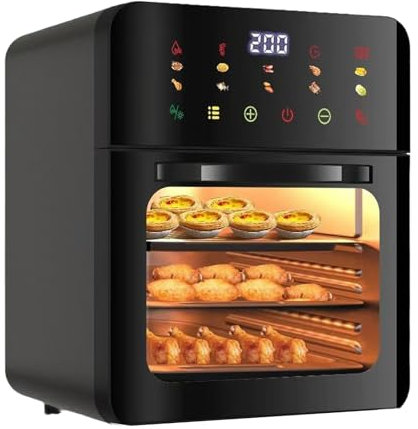 1350W Three-Layer Air Fryer Oven,6-in-1 Function,Large Visible Window,Color Touch Screen,Smart Voice-Controlled Air Fryer,More Than 10 Built-in Menus,Suitable for Family Dining,Black,XXL