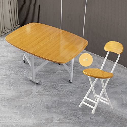 Zusammenklappbares Esstisch-Set mit 4 Stühlen und 360°-Universalrollen, Gelb, platzsparend, Küche, Schmetterling, Essgruppe, 100 x 60 cm