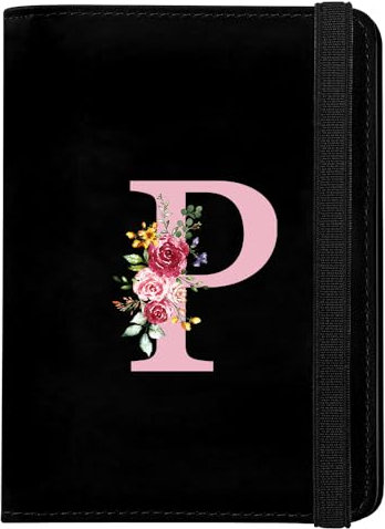 Porta Passaporto con Iniziale, Custodia Passaporto in Pelle PU, Copertina per Passaporto con Blocco RFID Porta Adatto per Carte d'Identità Carte di Credito, Biglietti Aerei, Passaporto Pass(Nero,P)