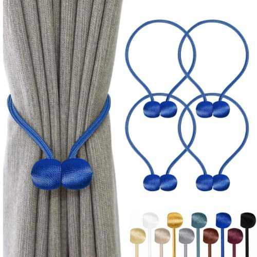 TopHomer 4 Pezzi Fermatenda Magnetici, Blu Scuro | Calamita Forte, 10 Colori Disponibili, Per Soggiorno, Camera da Letto, Bagno e Ufficio