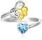 Qings März Aquamarin Geburtsstein Ring mit Mama Töchter Design 925 Sterling Silber Mutter und Tochter Herz Zirkonia Ring