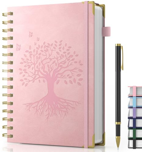 Smarpau Notebook A5, 240 Pages Wirebound Spiral Notebooks for Writing | 100gsm Thick Paper, PU Leather Journals for Women Men Note Taking School Office - 14.5 x 21cm, Pink