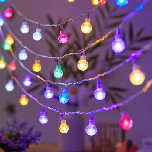ENLACE Lichterkette Kugeln Bunt, 3M 20 LED Kristall Globe Lichterkette Batterie Innen, Lichterkette Kugeln für Hochzeit, Balkon, Weihnachten, Schlafzimmer, Party, Innen Außen Deko