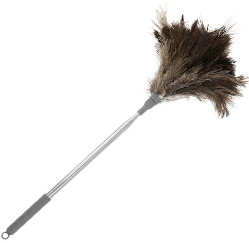 Ostrich Feather Dusters Extendable Lightweight Long Handled Ceiling Fans Feather Duster with Anti Slip Handle Long Duster for High Ceilings Chandelier Glass Furniture Electronics(1.9M)