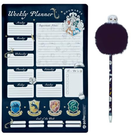 Undercover Wochenplaner Harry Potter mit Kugelschreiber, Geschenk Set Notizblock Planer A4 mit Puschelstift, Schulset Geschenk Kinder, 52 Blatt