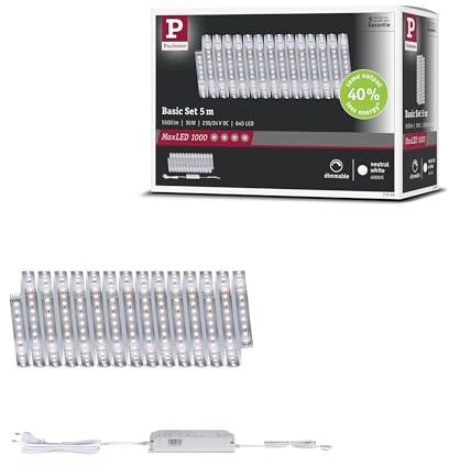 Paulmann MaxLED 1000 Basisset 5m Silber 4000K | Dimmbar, neutralweißes Licht, kürzbar, selbstklebend, inkl Trafo