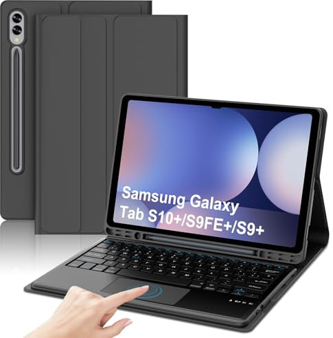 WAVATA Funda Teclado para Samsung Galaxy Tab S9 FE+ 12.4 2023, Teclado Samsung Tab S10 Plus 12.4'', Tecla España Ñ Bluetooth Galaxy Tablet S9 Plus 12,4 2023 (SM-X810/X816B/X818U), Violeta
