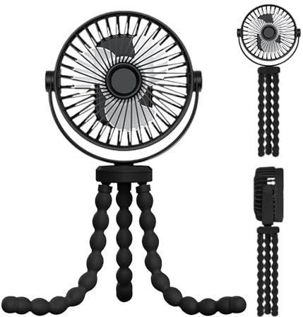 Crib Fan - Handheld Fan with Flexible Octopus Mount,3-Speed Quiet Rechargeable Blower, Cooling Gadget for Outdoor Crib Dorm Car Seat Vacation Treadmill