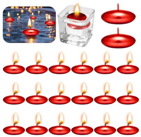 20 Stück Schwimmkerzen Metallkerzen Rot-Metallic Unparfümierte Schwimmkerzen Metallic 37mm Dekorative Schwimmende Kerzen für Hochzeit Pool Partys SPA Badewannen Valentinstag Weihnachten Deko