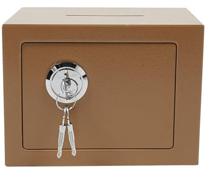 Schlüsseltresor, Geldkassette Abschließbar mit Einwurfschlitz, 4.6L Tresor für Zuhause, Sparschwein, Safe Tresor klein mit Schlüssel Mechanische Möbeltresor für Zuhause mit Schlüssel (Gold)
