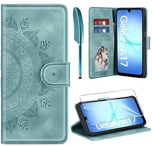 ivencase für Samsung Galaxy A17 5G Hülle und Schutzfolie, Grün | Premium Klappbar Handyhülle, Magnet, Kartenfach, Ständer, PU Leder, Flip Wallet Schutzhülle