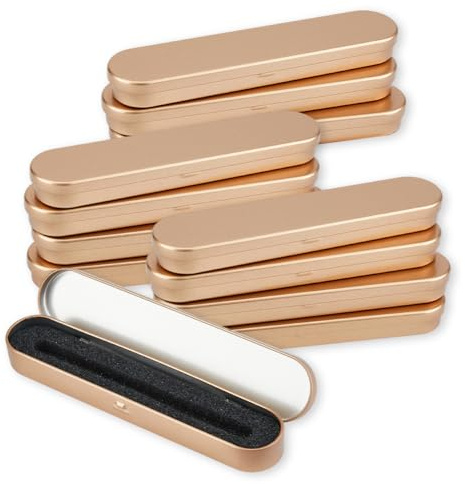 SUPERFINDINGS 12PCS Metal Pen Storage Box Tinplate Boxes with Sponge 17.8x3.7cm Metal Gold Pencil Boxes Pen Gift Boxes Empty Collection Case Set for Pen Pencil Gift