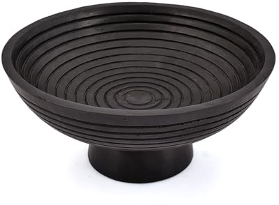 Samhita Fruit Bowl Modern Handmade Black Mango Wood Pedestal Bowl Decorative Fruit Bowl for Dining Table, Coffee Table & Kitchen Counter Display (10 x 10 x 4.75)