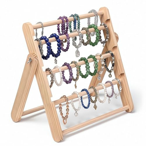 Kettenständer Schmuckständer Armbandhalter aus Holz, 4 Etagen Schmuckregal Schmuck, Klappbarer Halskettenhalter, Vintage Armbandhalter Uhrenständer, Schmuckbaum für Ketten, Armbänder & Ohrringe