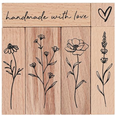 6 Stück Vintage Holzstempel,Stempel Holz, Blumen Motive Holzstempel Set,Naturpflanzen Mustern Vintage Motivstempel,für DIY Handwerk Basteln Scrapbooking
