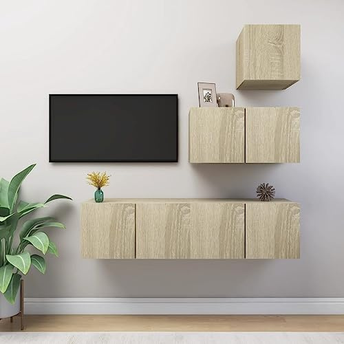 Owoxanthellate TV-Schrank-Set 4-TLG Modernes Design Sonoma-Eiche Holzwerkstoff 30 5 x 30 x 30 cm Wandmontage großer Stauraum für Wohnzimmer Schlafzimmer Flur