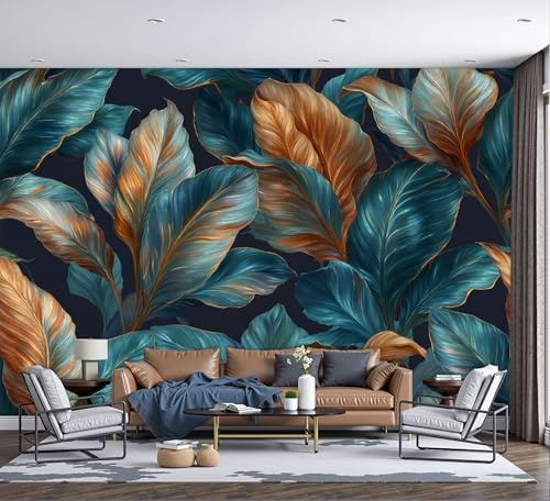 ZISTRCBAO Wallpaper Murals 400x280cm, Dark Green Banana Leaves Photo Wallpaper, Modern Tropical Plants Silk Wall Mural Giant Poster, Modern Living Room Bedroom Backdrop Wall Decor