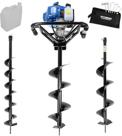 Hyundai Tarière Thermique à Essence 56 cm3, 3 Forets 100 mm, 150 mm et 200 mm Inclus, Poignées Anti-Vibrations, Garantie 3 Ans - HYEA5600X