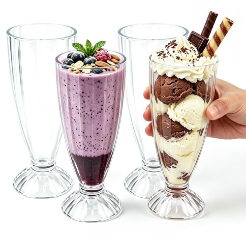 SilverChry Set di 4 Bicchieri da Dessert in Vetro Gelato, 350 ml, Tazza Vetro Trasparente,Coppette Adatto per Gelati, Frappè, Dessert, Granite e Macedonie di Frutta (350ML)