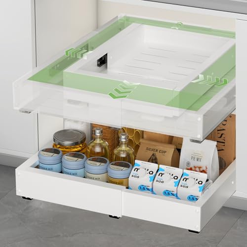 KiwiPower Teleskopschublade, 2 Stück, Weiß | Verstellbar 29–48 cm Breite, 41,5–55 cm Tiefe, Ausziehbar, Küchenschrank Organizer, Stabil