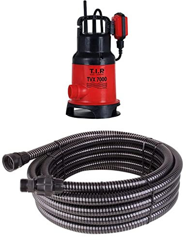 T.I.P. Schmutzwasser Tauchpumpe TVX 7000 + T.I.P. 31008 Entwässerungsschlauch Schlauch für Tauchpumpen 10 m