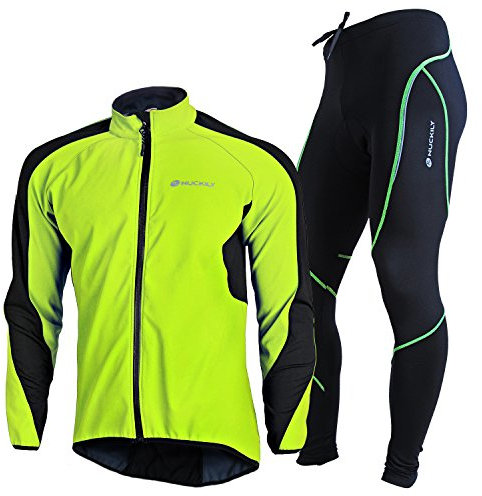NUCKILY Herren Fahrradbekleidung Set Radtrikot Langarm Winddicht Thermische Fleece Hosen mit 3D Sitzpolster, Farbe: 60406, Gr. XL