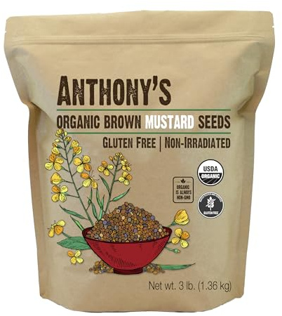 Anthony's Organic Brown Mustard Seeds, 3 lb, Gluten Free, Non GMO, Keto Friendly