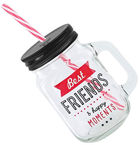 DITES LE AVEC DES MOTS FY7559 Best Friends Mason jar Verre Transparent/Rouge 11 x 8,50 x 19,80 cm