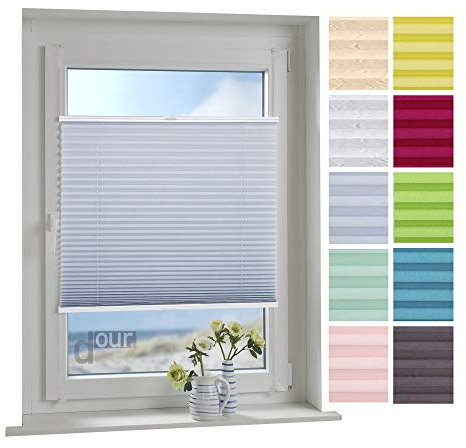ourdeco® Plissee / 075 x 220 cm (Breite x Höhe) Pastellblau/lichtdurchlässig, Blickdicht/verspannt/zum Klemmen und Montage ohne Bohren