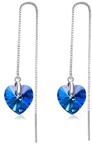 ESCYQ Damen Ohrringe Ohrstecker Ohrhänger Tropfen Ohrlinie Mode Versilbert Langen Quaste Herz Blau Kristall Ohrstecker Geschenke Blau Schmuck