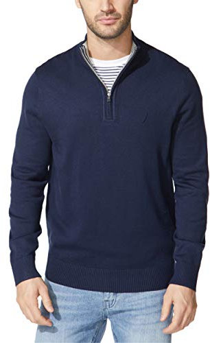 Nautica Men's Quarter-Zip Sweater Suéter, Azul Marino, L para Hombre