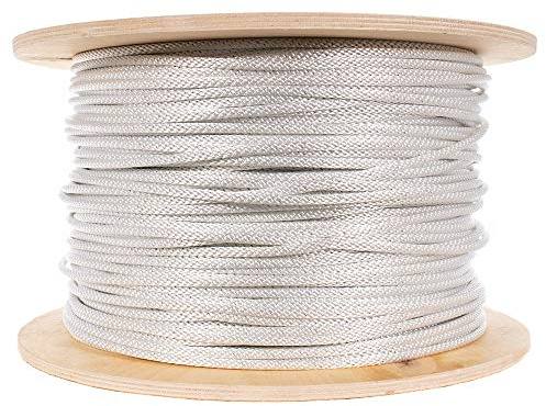 Paracord Planet Braided Nylon Rope with Galvanized Wire Core - High Tensile Strength - Halyard Line - Use for Flagpoles, Sailboats, Winches, Pulleys (White - 3/16 Inch, 50 Feet)
