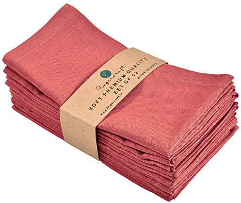 FINGERCRAFT Stoffservietten, Baumwolle Leinen Mischgewebe 12er, Premium-Qualität, Gehrung Ecken für jeden Tag Servietten sind Pre Shrunk (Coral)