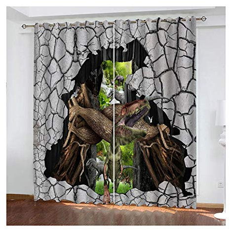 Bishilin Verdunkelung Vorhänge Gardinen Lang Wohnzimmer 214x160CM, Dinosaurier Gardinen Vorhang Fenster Blickdicht mit Ösen