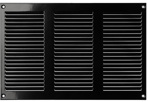 Negro 300x200 mm Rejilla de Ventilacion con Mosquitera, Metalica