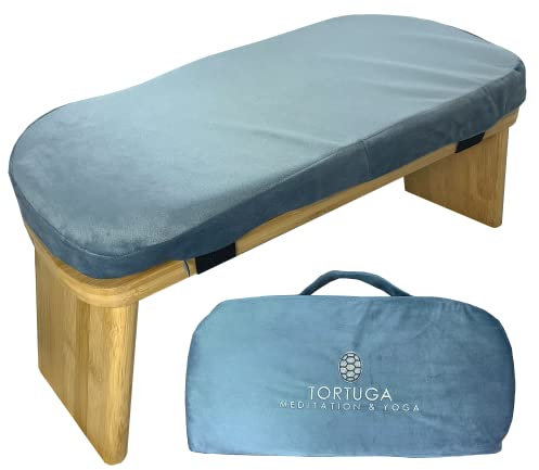 TORTUGA - Panca da meditazione in bambù biologico - Pieghevole ed ergonomico - Blu - 46x18x15cm - Pacchetto completo: borsa da trasportare, comodo cuscino - Migliora la postura e la consapevolezza