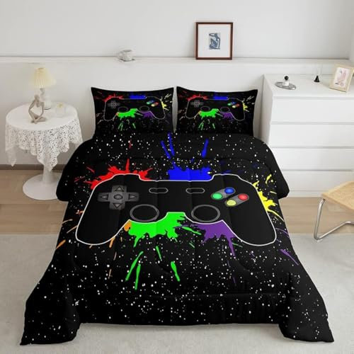 Feelyou Gaming-Bettwäsche-Set für Jungen und Jugendliche, Doppel-Gamer-Bettwäsche-Set für Kinderzimmer, Spielzimmer, Dekor, Kinder-Videospiel-Bettwäsche-Set, Mikrofaser, weich, gemütlich, keine Decke