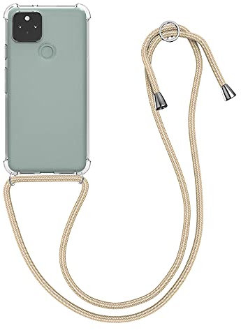 kwmobile Necklace Case kompatibel mit Google Pixel 5 Hülle - Silikon Cover mit Handykette - Band Handyhülle Gold