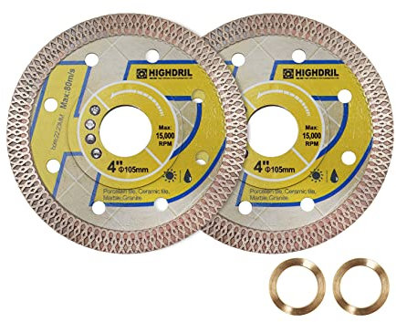HIGHDRIL - Lama diamantata super sottile,2 pezzi 100mm, con pergolato da 7/8-5/8,lama per piastrelle diamantate secco bagnato con bordo a rete X per taglio a disco,porcellana,ceramica,granito,marmo
