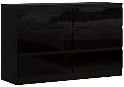 FWStyle 6 Drawer Chest, 40 cm Length x 120 cm Width x 77 cm Height, Black